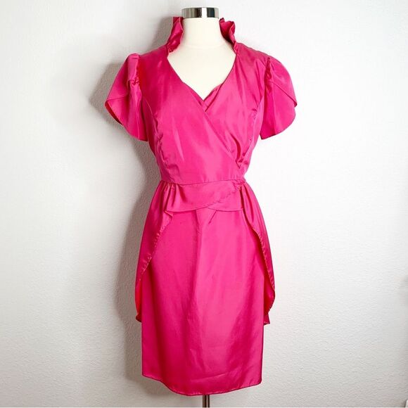 Vintage 80s Handmade Hot Pink Mini Dress & Overlay Jacket Set Size Small